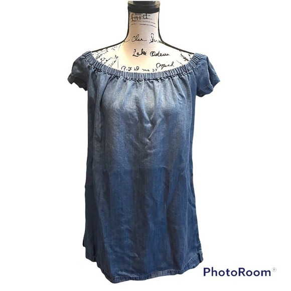 Anthropologie Cloth & Stone Dress Chambray Denim Off Shoulder blue size XS - Picture 1 of 9